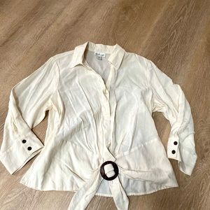 Coldwater Creek Tie-front Blouse cream wood buckle large